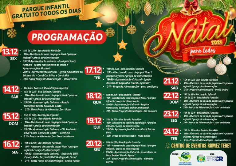 Costa Rica divulga a Programação do “Natal para Todos” com 12 dias de festividades no Ramez Tebet