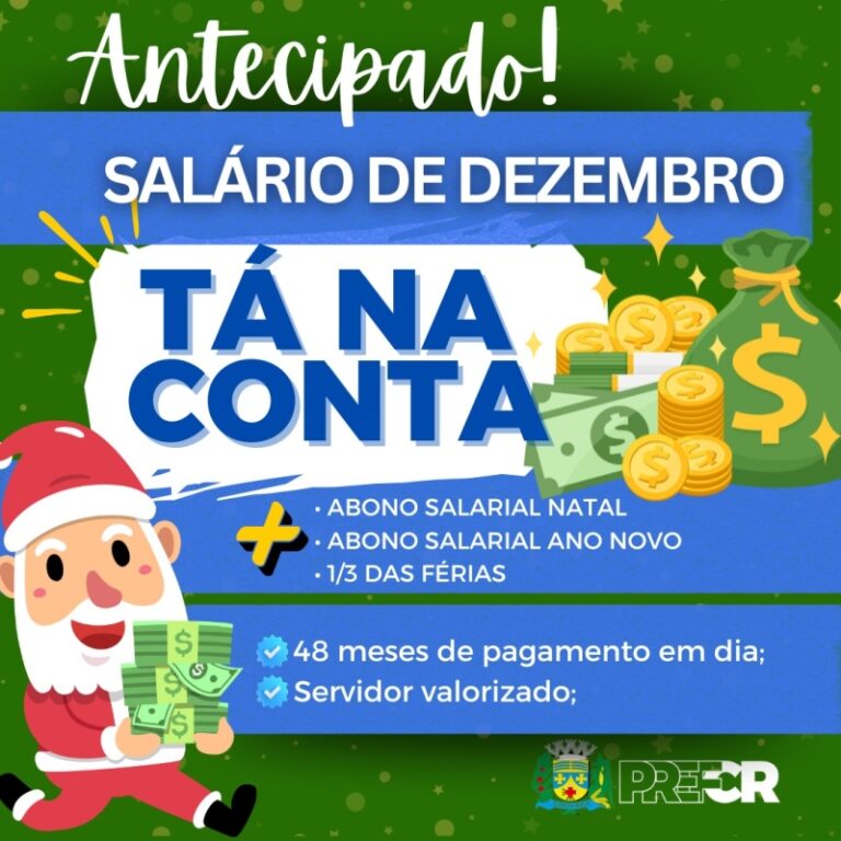 Prefeitura de Costa Rica antecipa e paga Salário de Dezembro, 1/3 das Férias e Abonos para Servidores