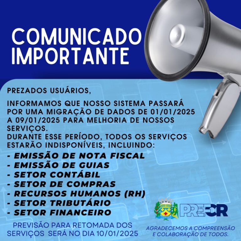 Prefeitura de Costa Rica implementará migração de Sistema Informatizado a partir do dia 31