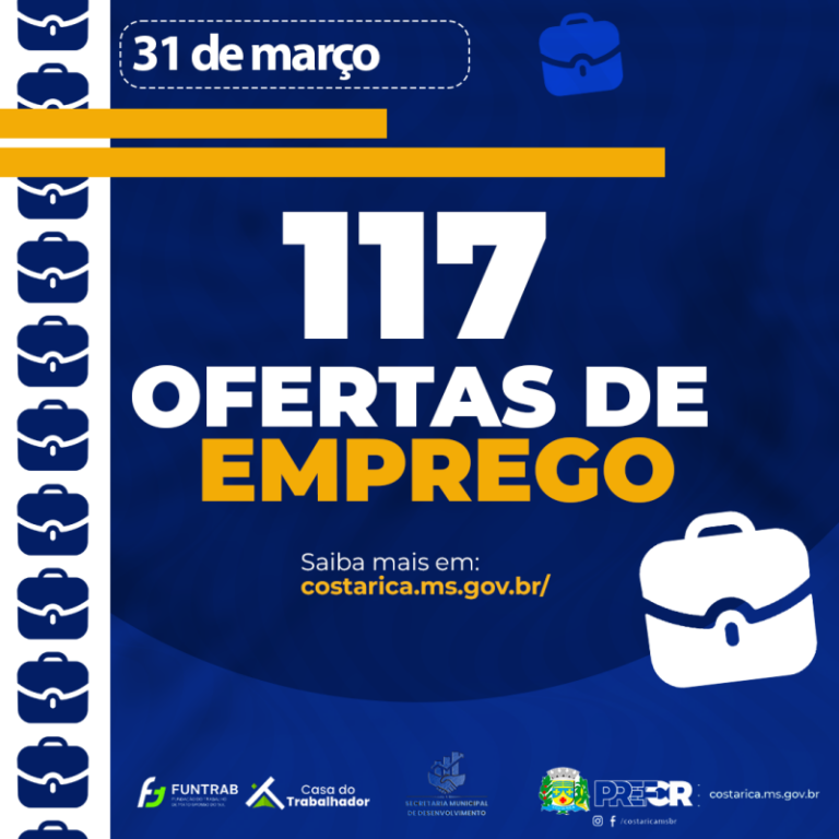 Casa do Trabalhador de Costa Rica inicia semana com 117 oportunidades de emprego