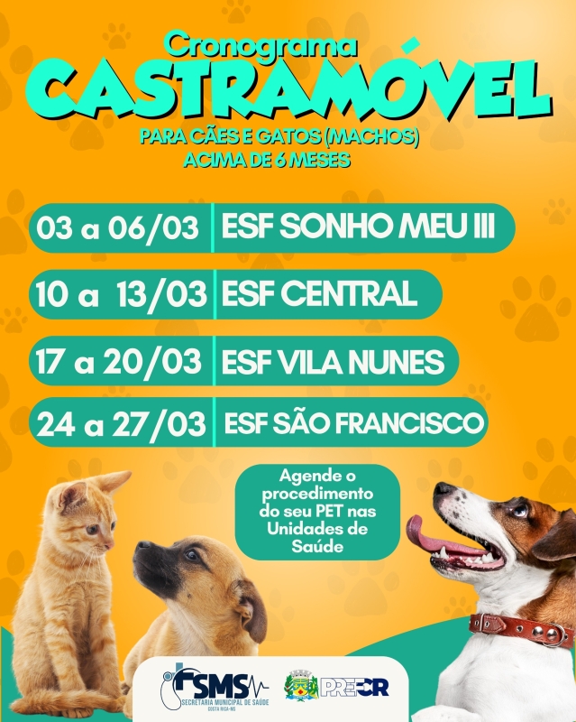 Cronograma de atendimentos do Castramóvel para o mês de março