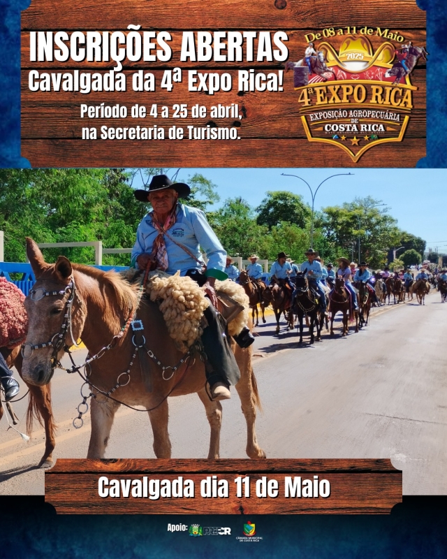 Cavalgada da 4ª Expo Rica está com inscrições abertas até o dia 25 de abril