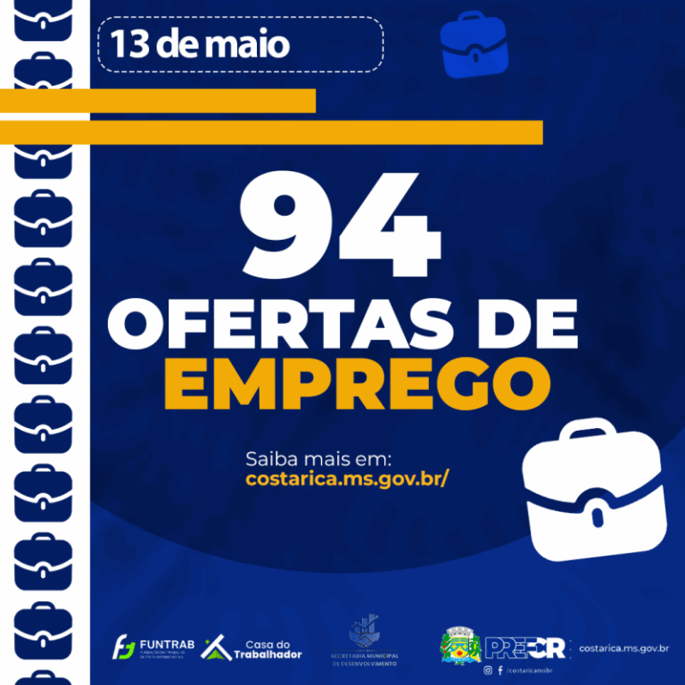 Casa do Trabalhador de Costa Rica abre a semana com 94 vagas de emprego