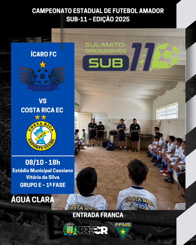 Costa Rica enfrenta Ícaro FC hoje em Água Clara pelo Campeonato Estadual Sub-11
