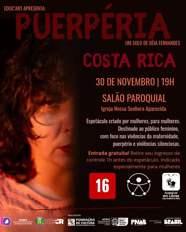 Espetáculo teatral “Puerpéria” acontece neste domingio em Costa Rica
