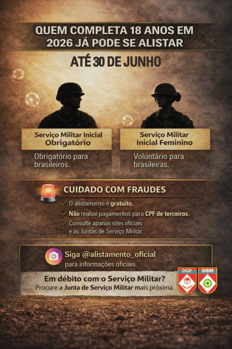 Jovens que completam 18 anos em 2026 devem se alistar até 30 de junho