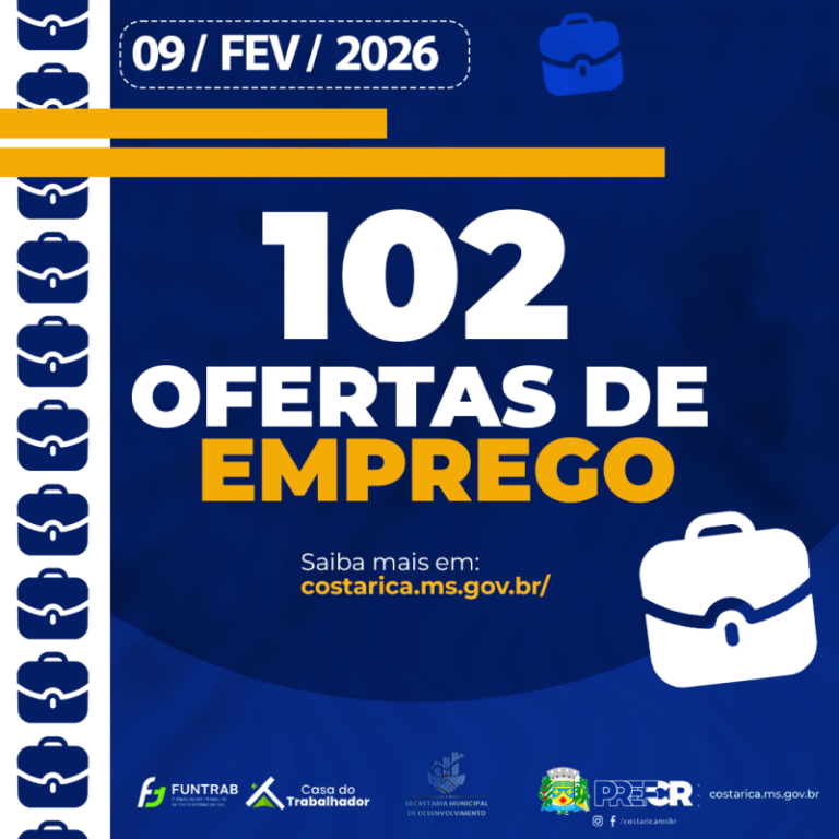 Casa do Trabalhador de Costa Rica abre a semana com 102 vagas de Emprego
